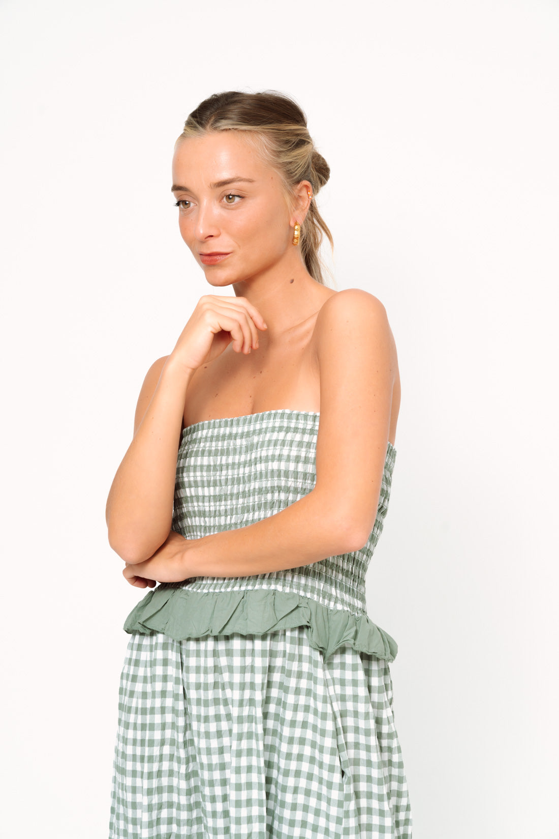 Vestido VICHY strapless kaki