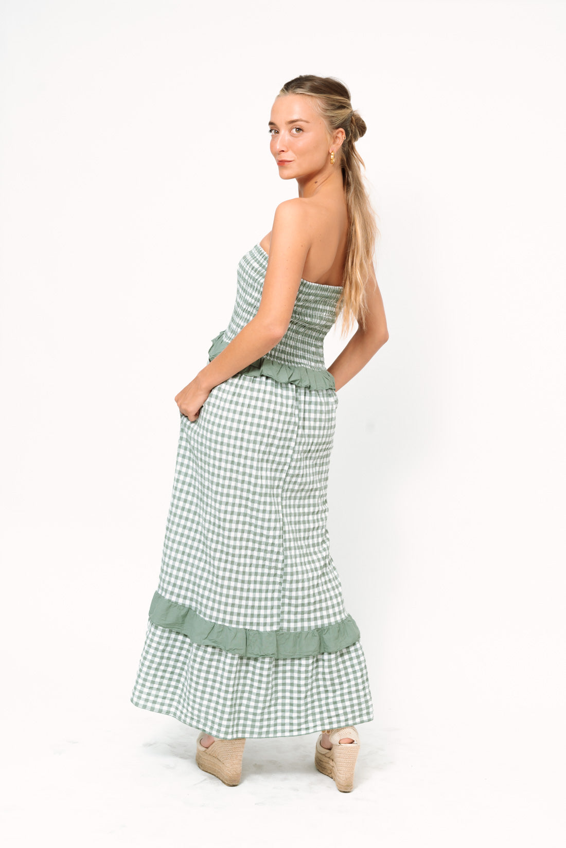 Vestido VICHY strapless kaki