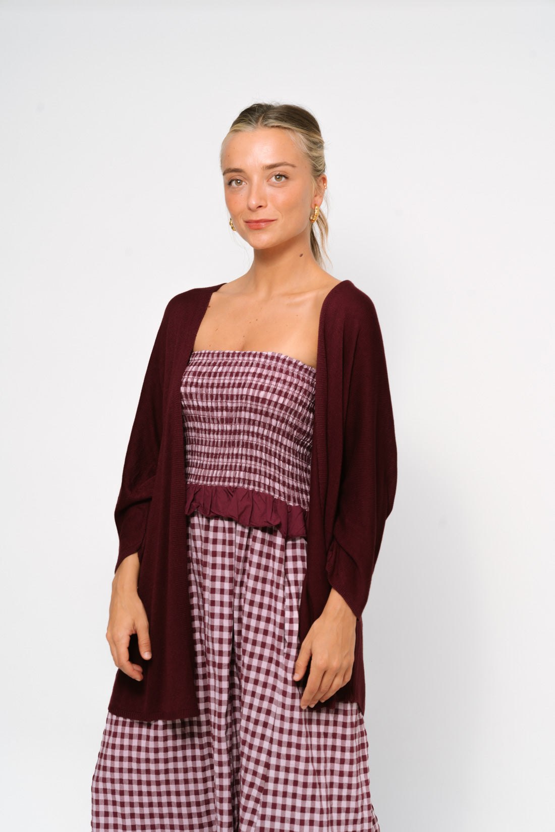 Vestido VICHY strapless vino