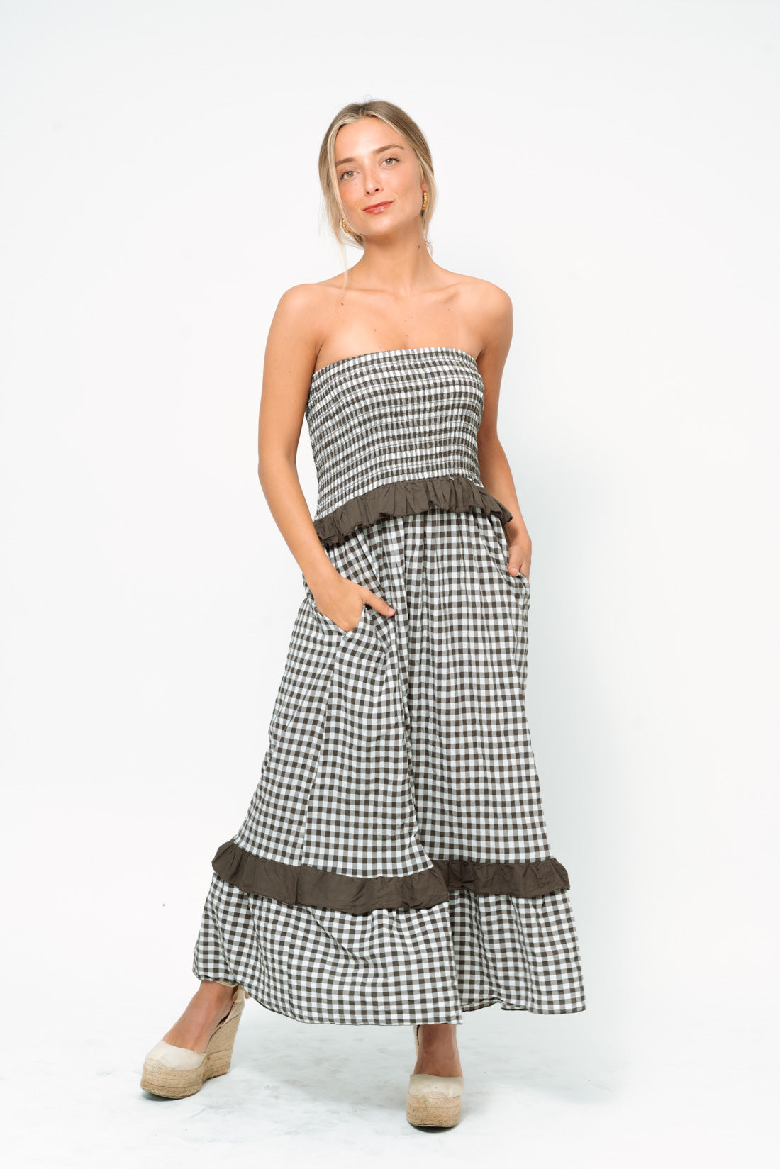 Vestido VICHY strapless choco