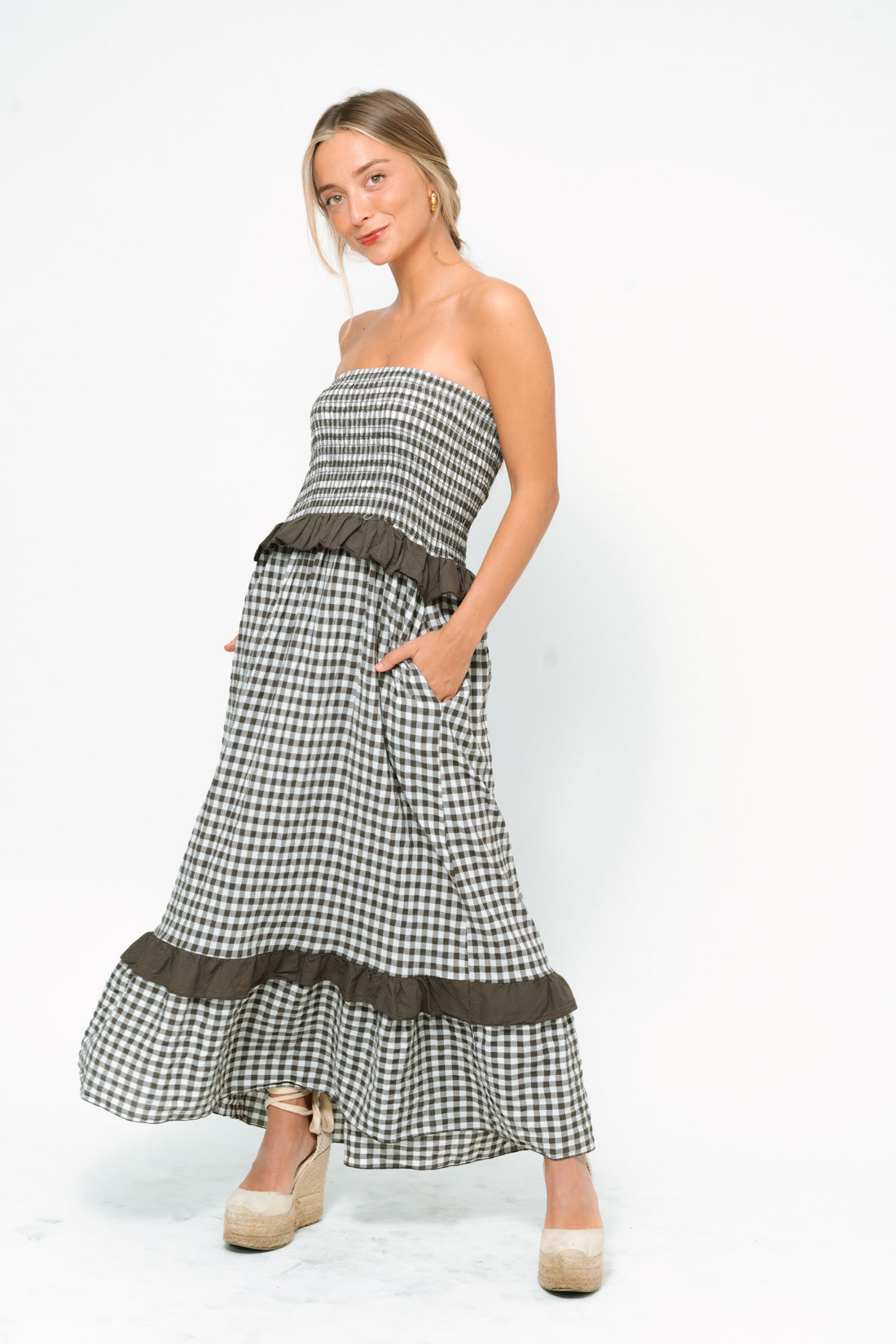 Vestido VICHY strapless choco