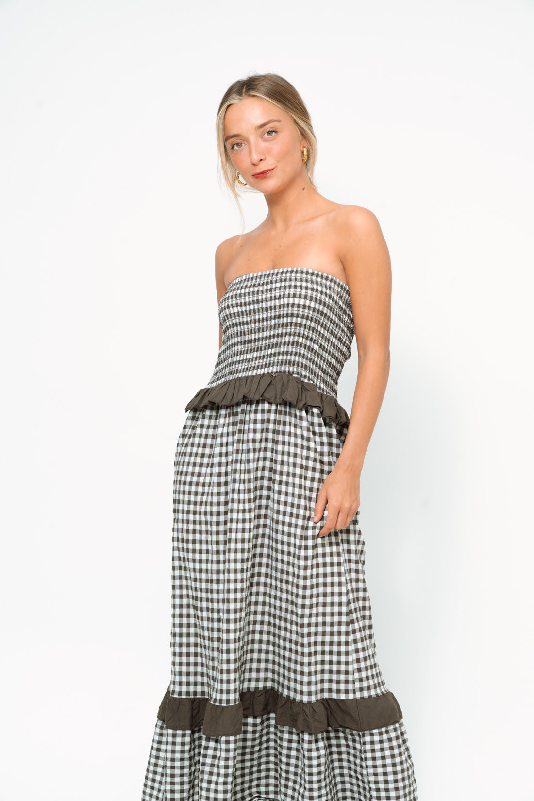 Vestido VICHY strapless choco