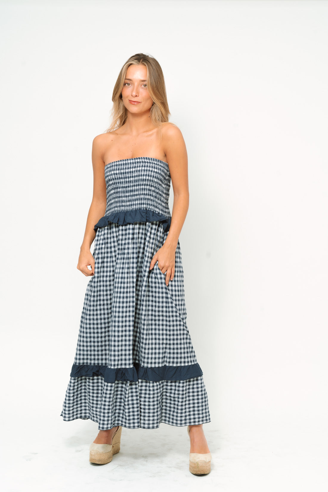 Vestido VICHY strapless marino
