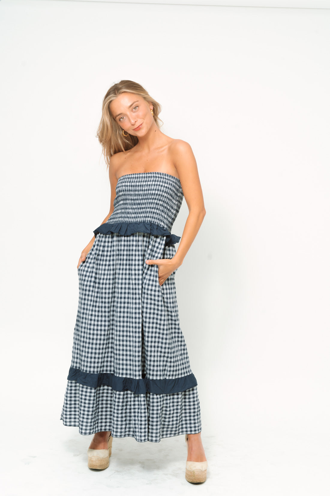 Vestido VICHY strapless marino