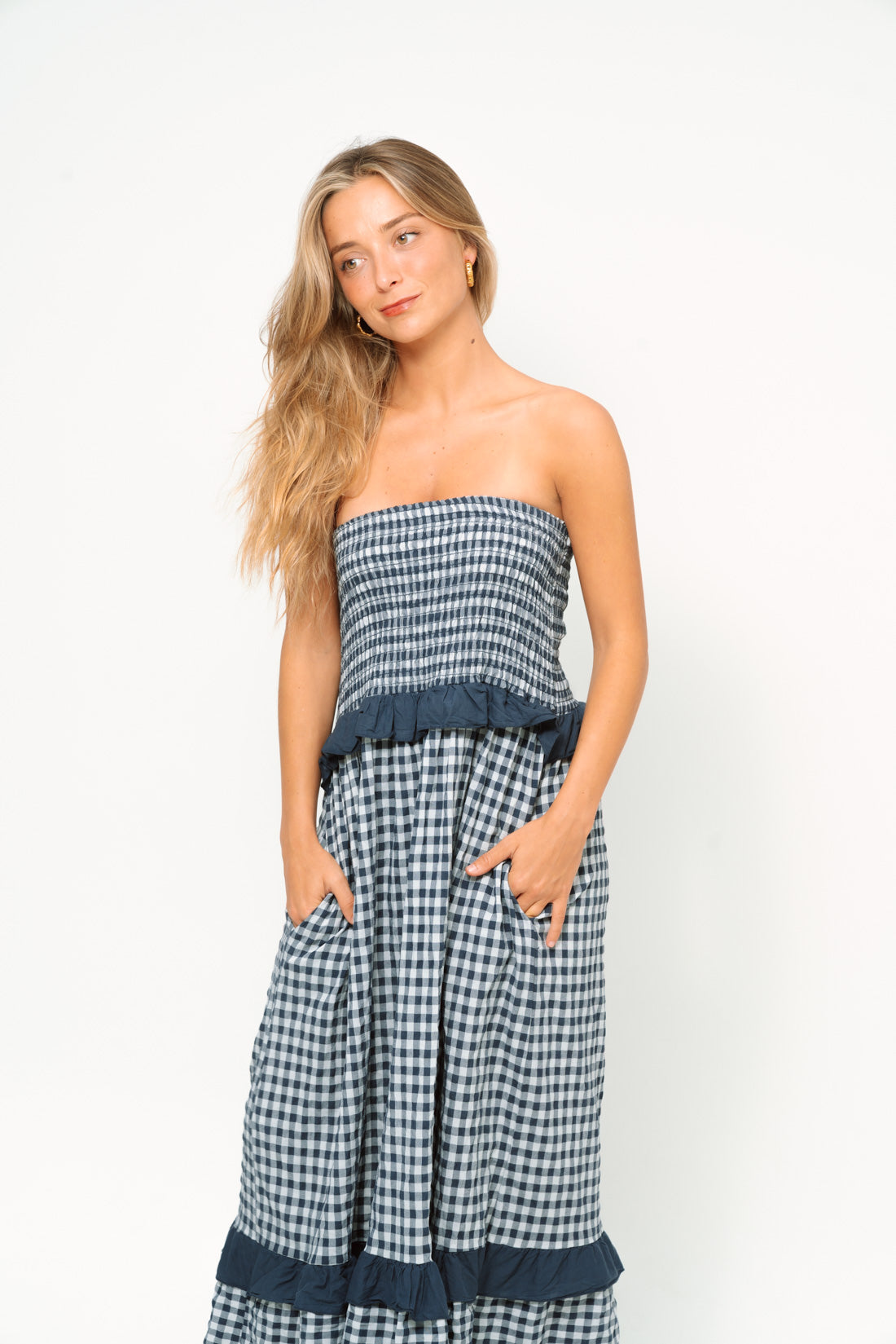 Vestido VICHY strapless marino