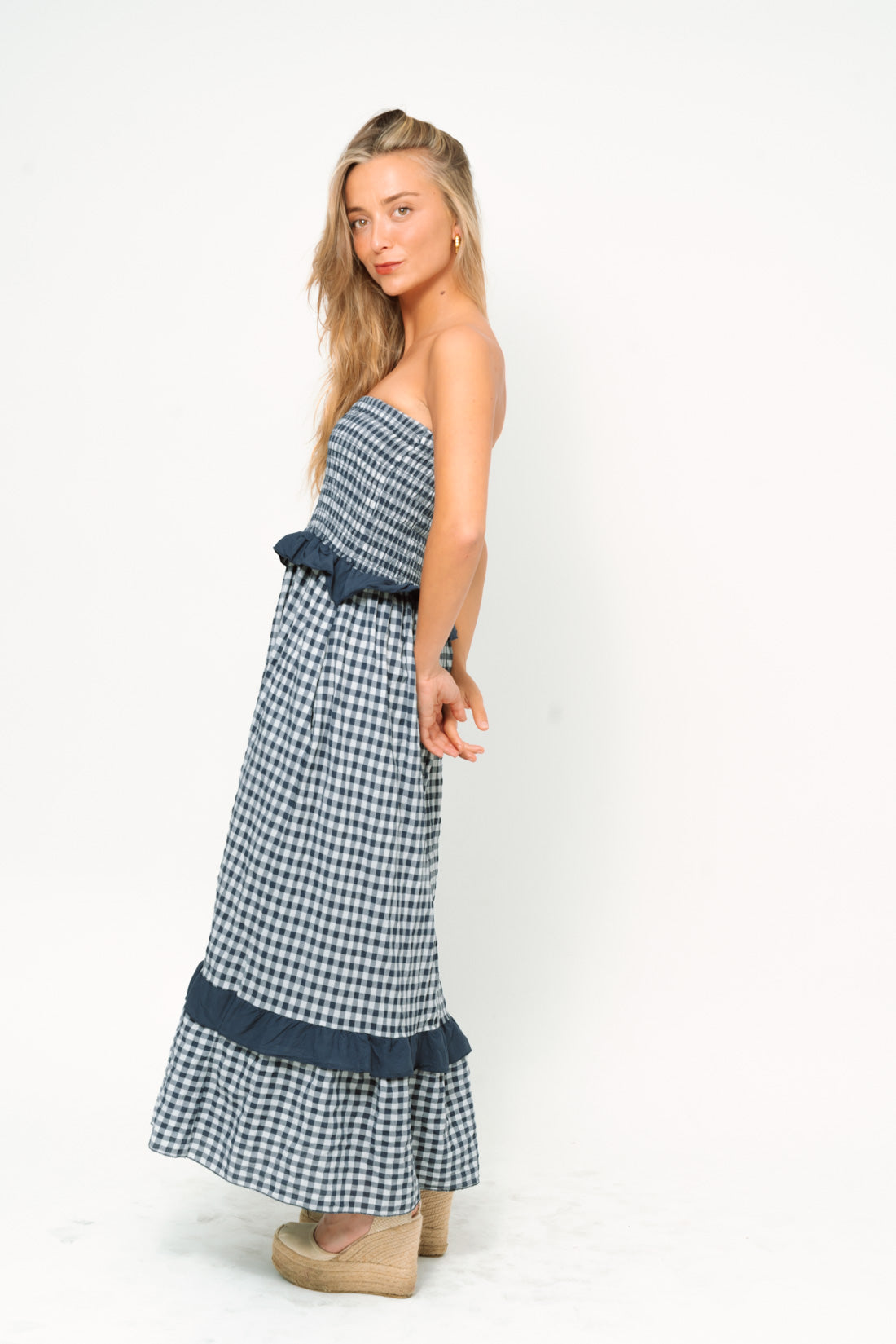 Vestido VICHY strapless marino