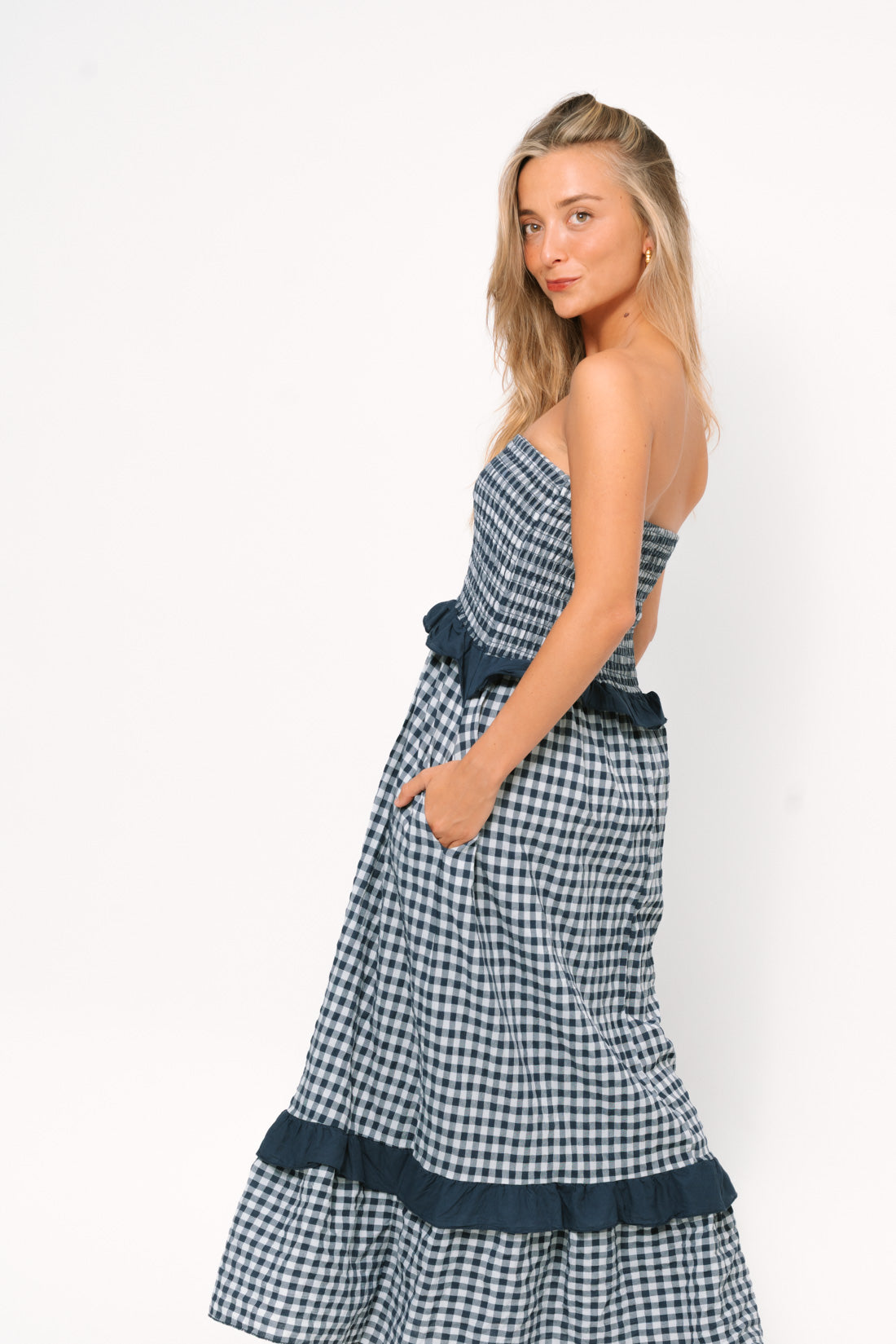Vestido VICHY strapless marino