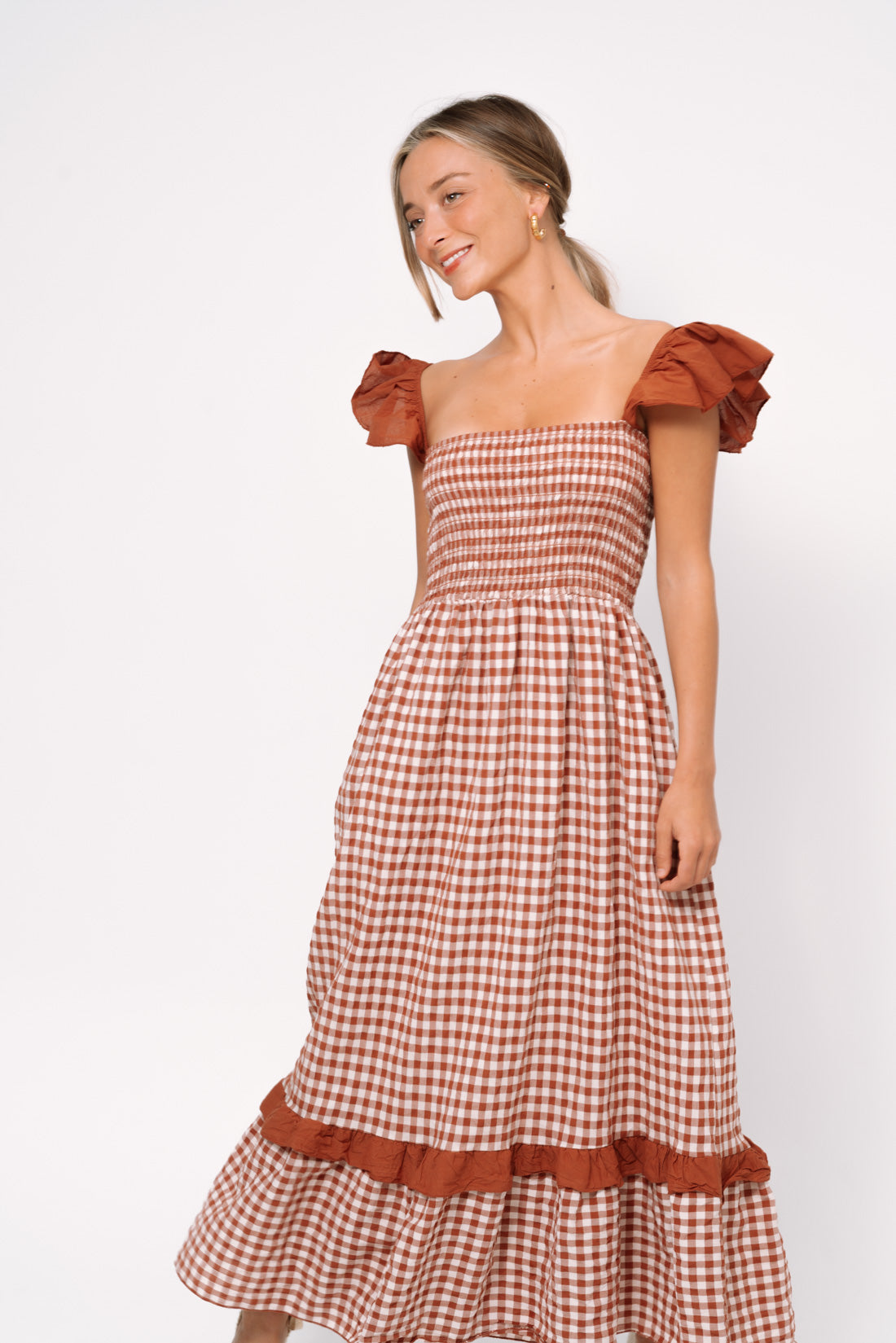 Vestido VICHY volantes terracota