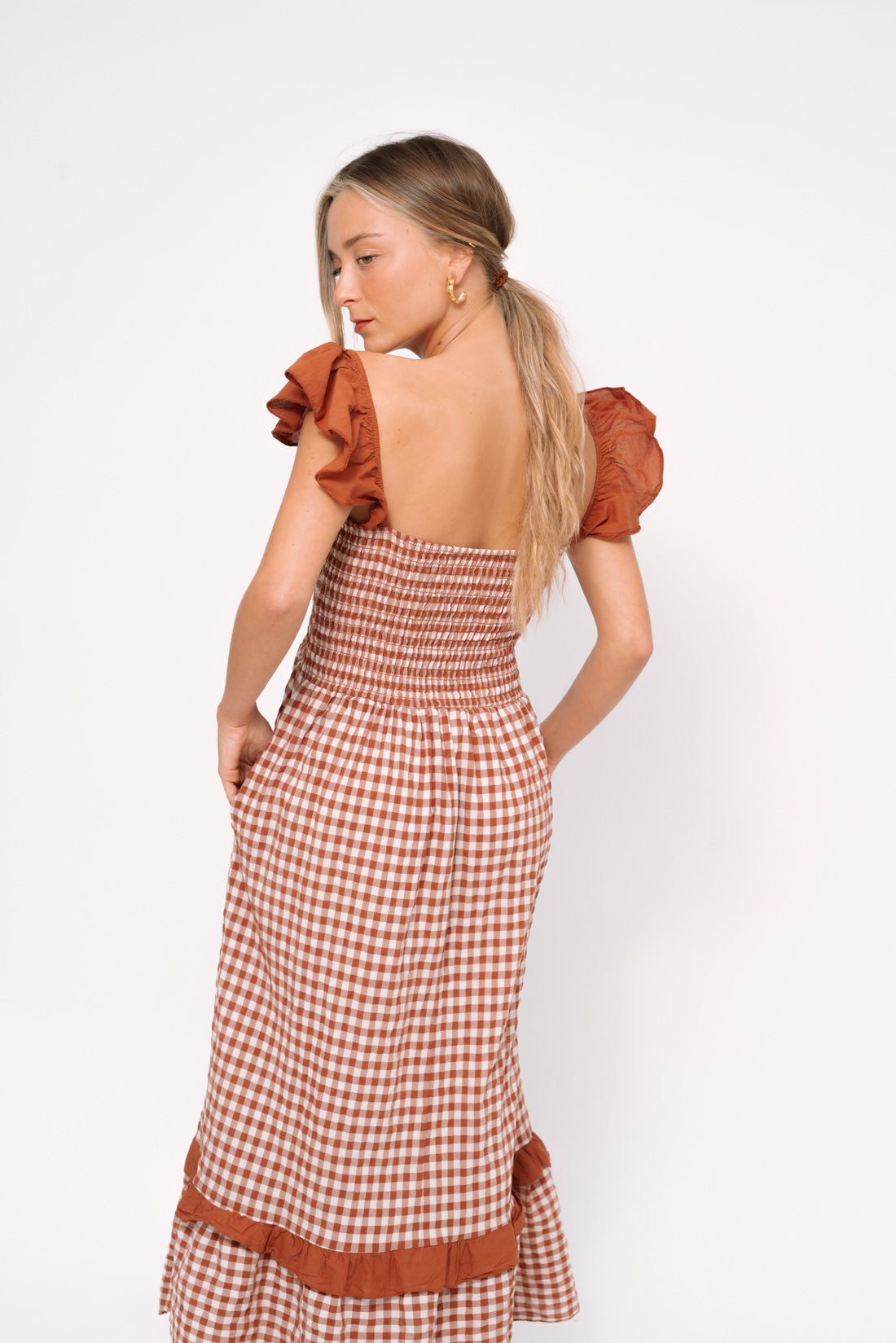 Vestido VICHY volantes terracota