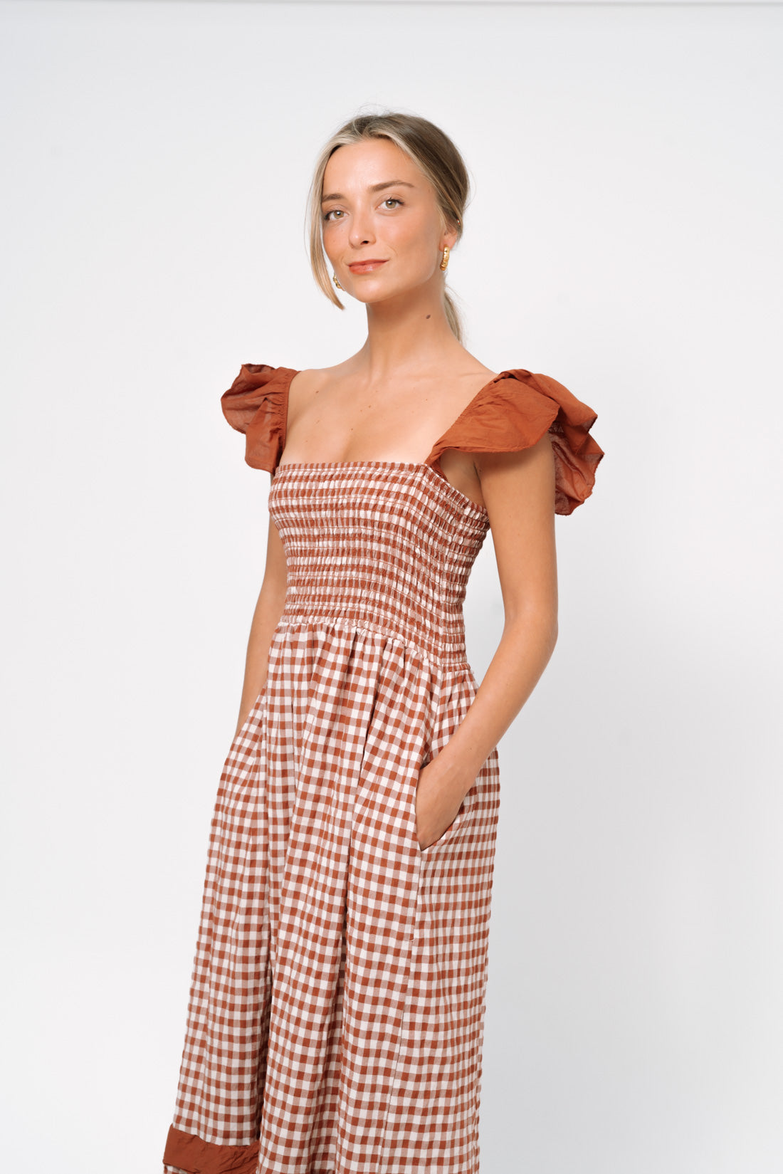 Vestido VICHY volantes terracota
