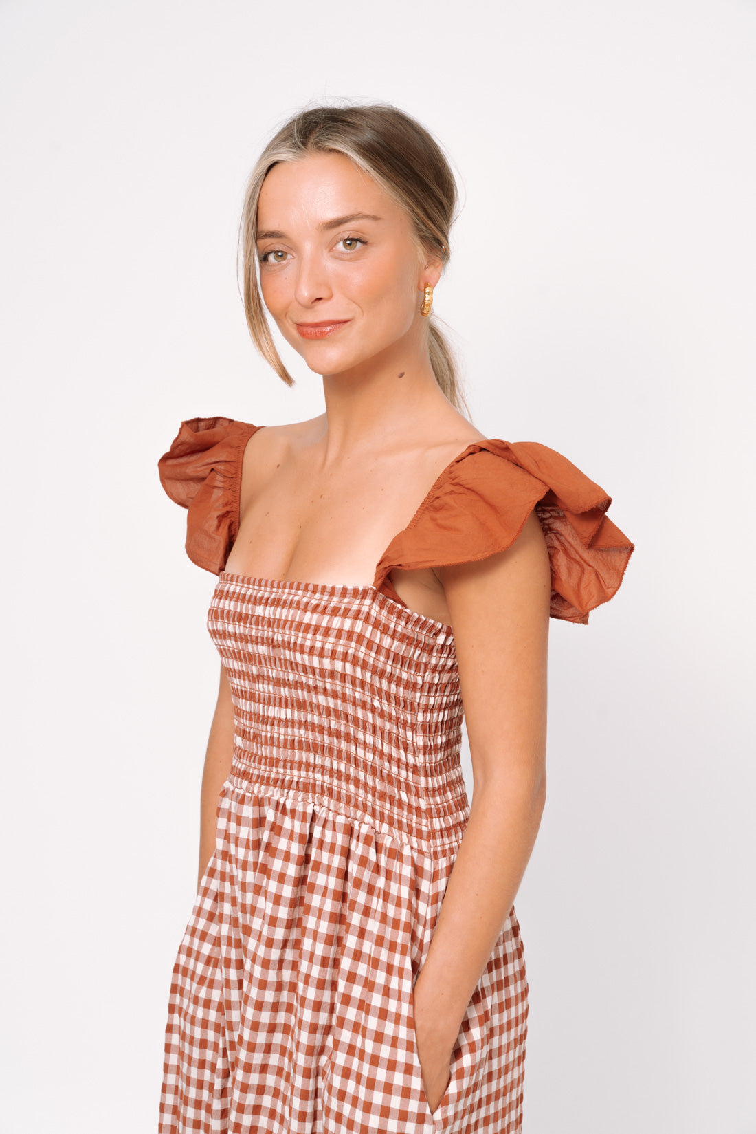 Vestido VICHY volantes terracota