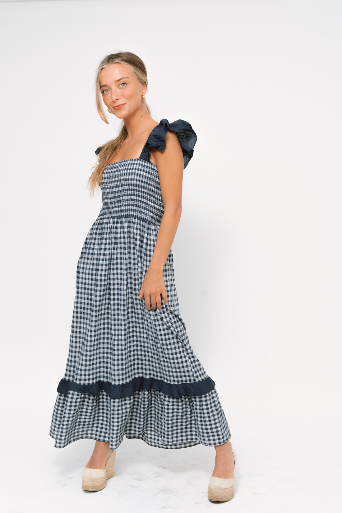 Vestido VICHY volantes marino