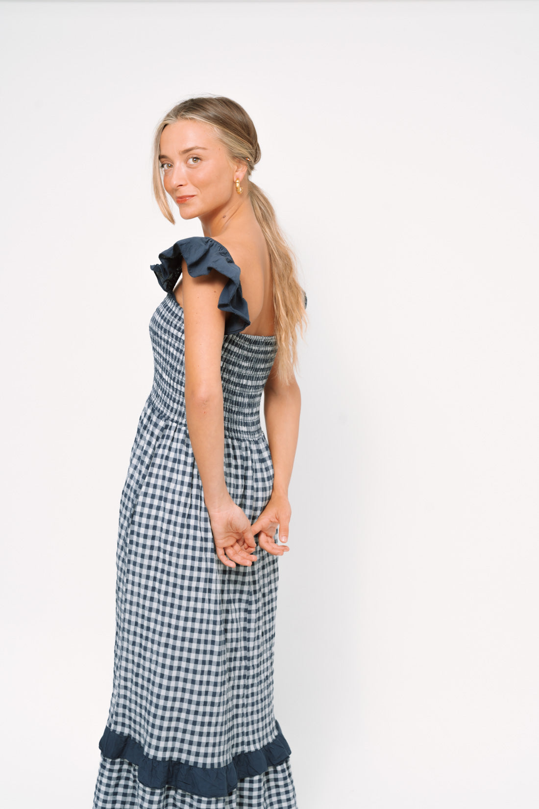 Vestido VICHY volantes marino