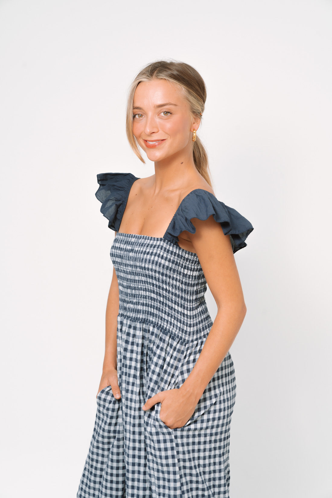 Vestido VICHY volantes marino