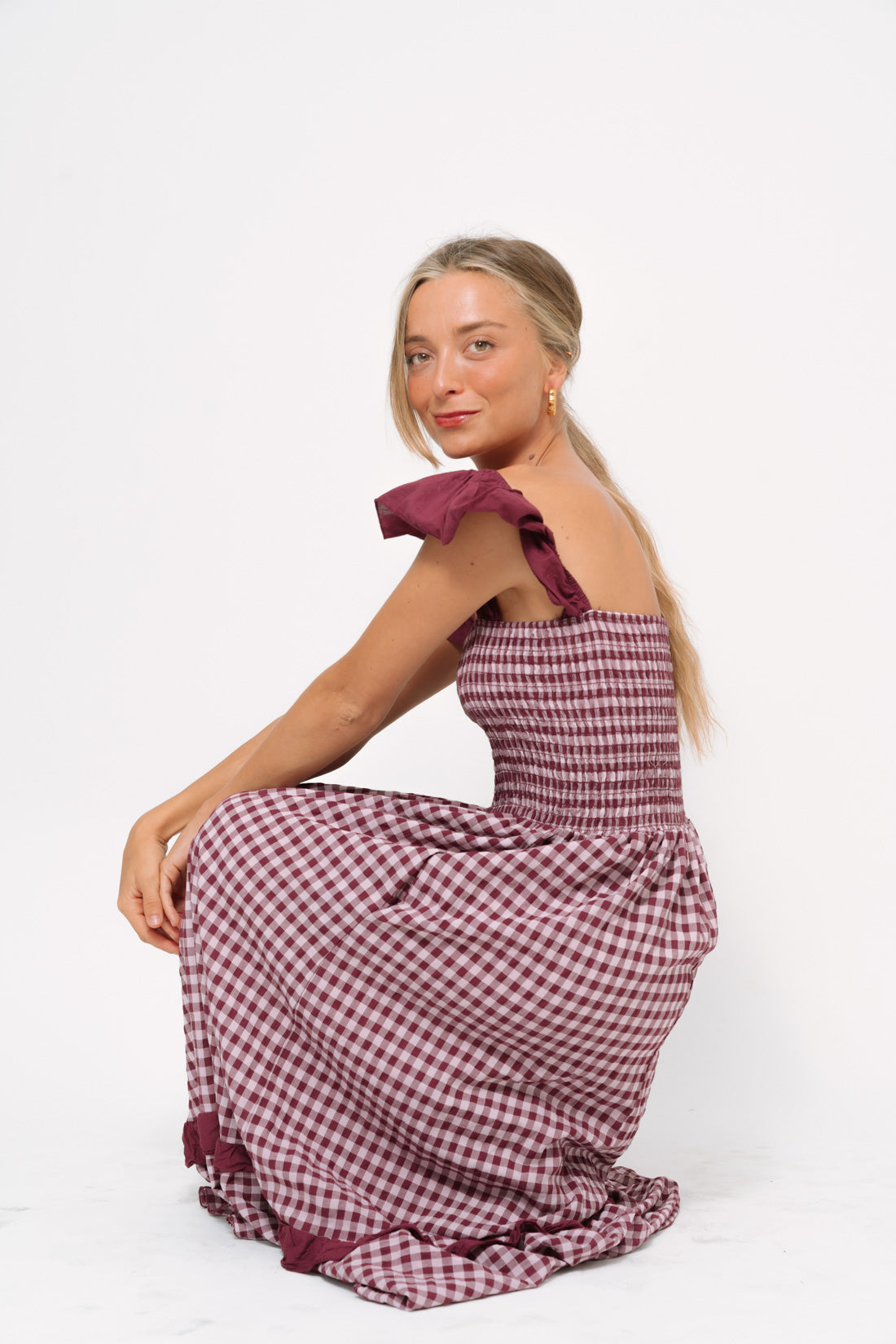 Vestido VICHY volantes vino
