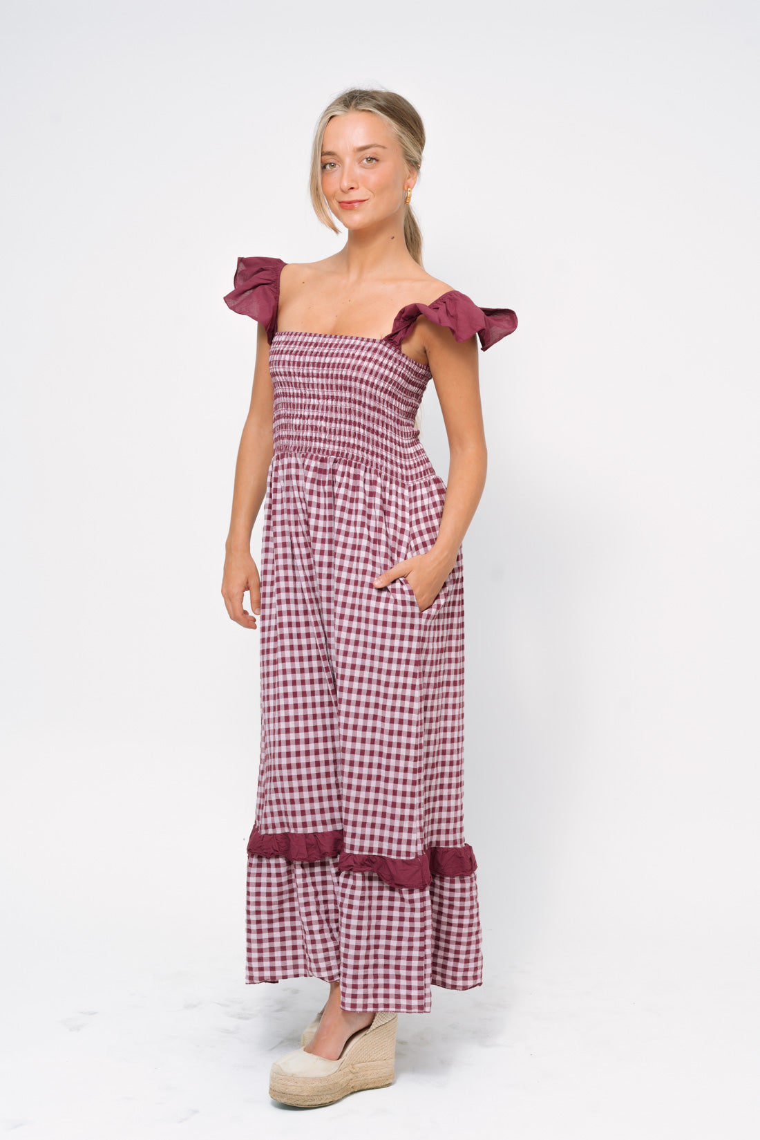Vestido VICHY volantes vino