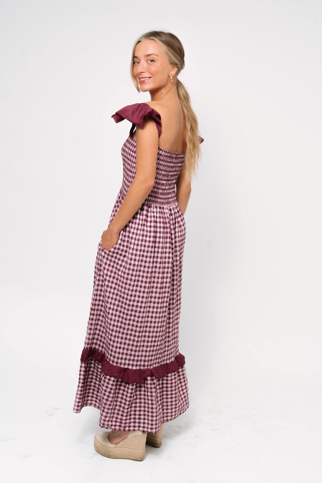 Vestido VICHY volantes vino