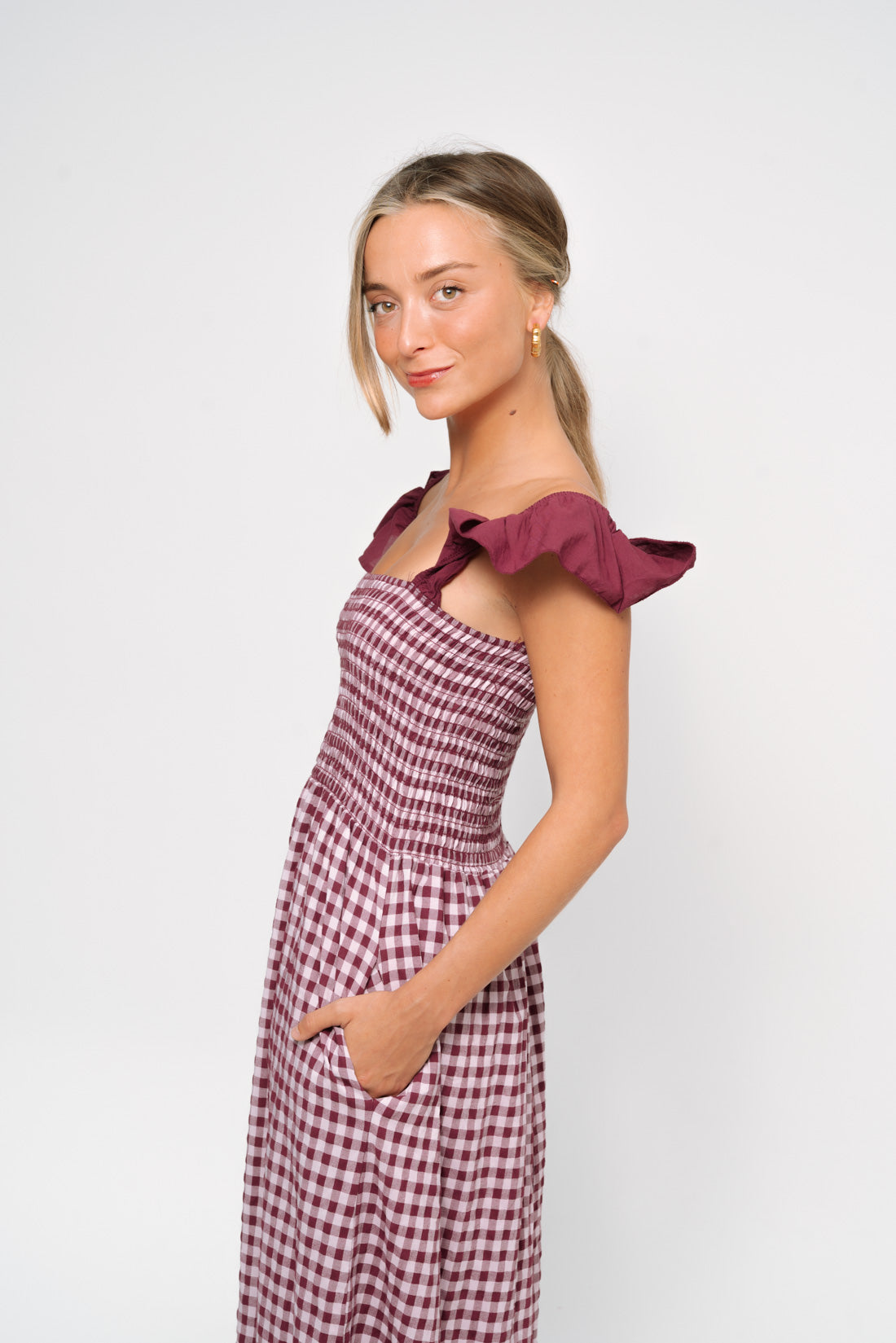 Vestido VICHY volantes vino