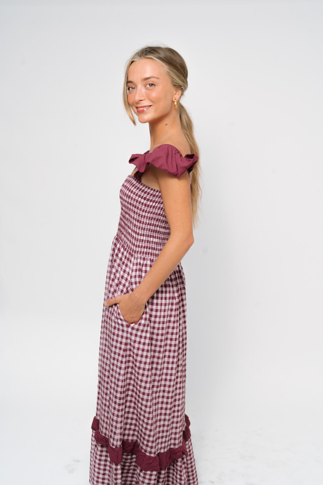 Vestido VICHY volantes vino