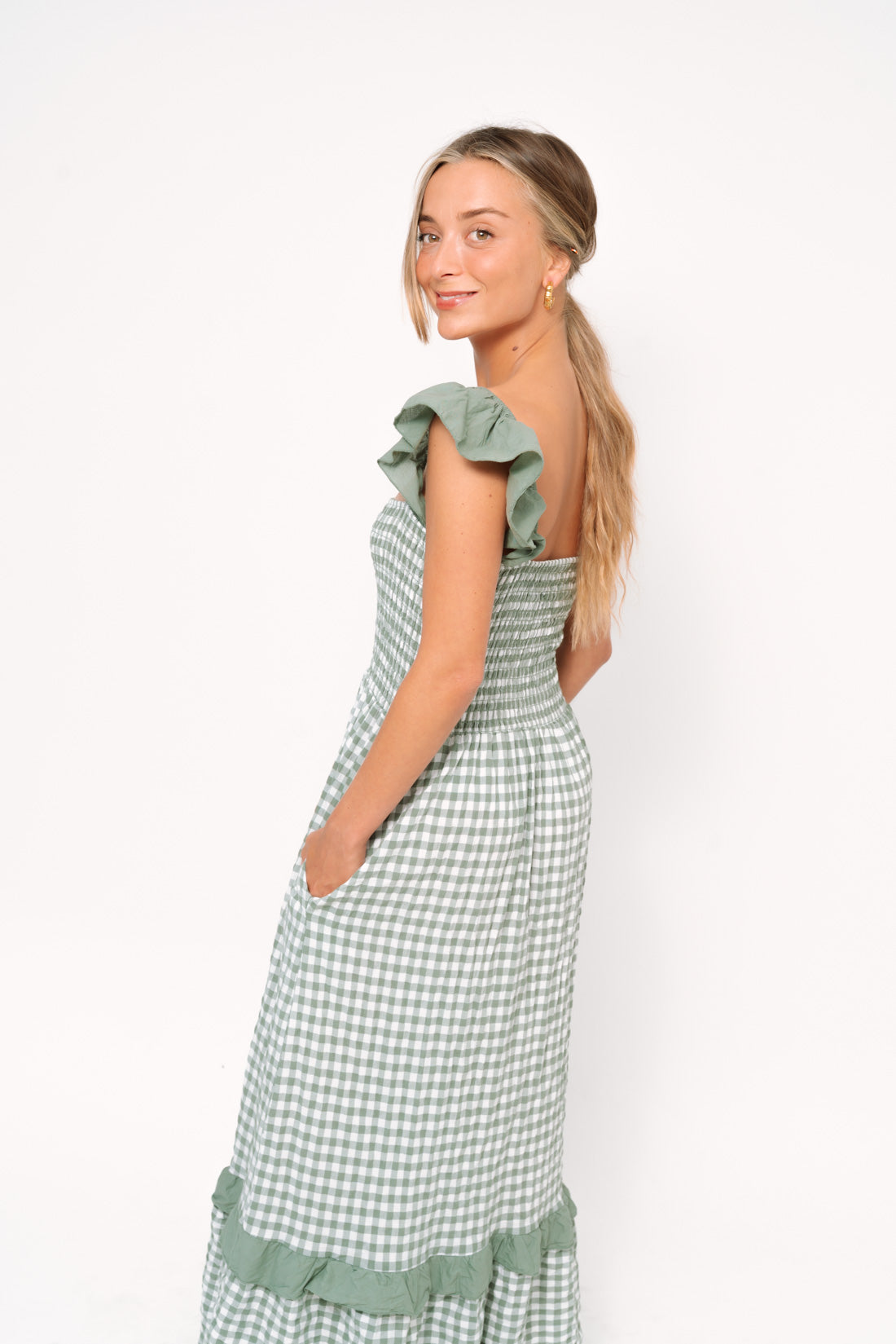 Vestido VICHY volantes kaki