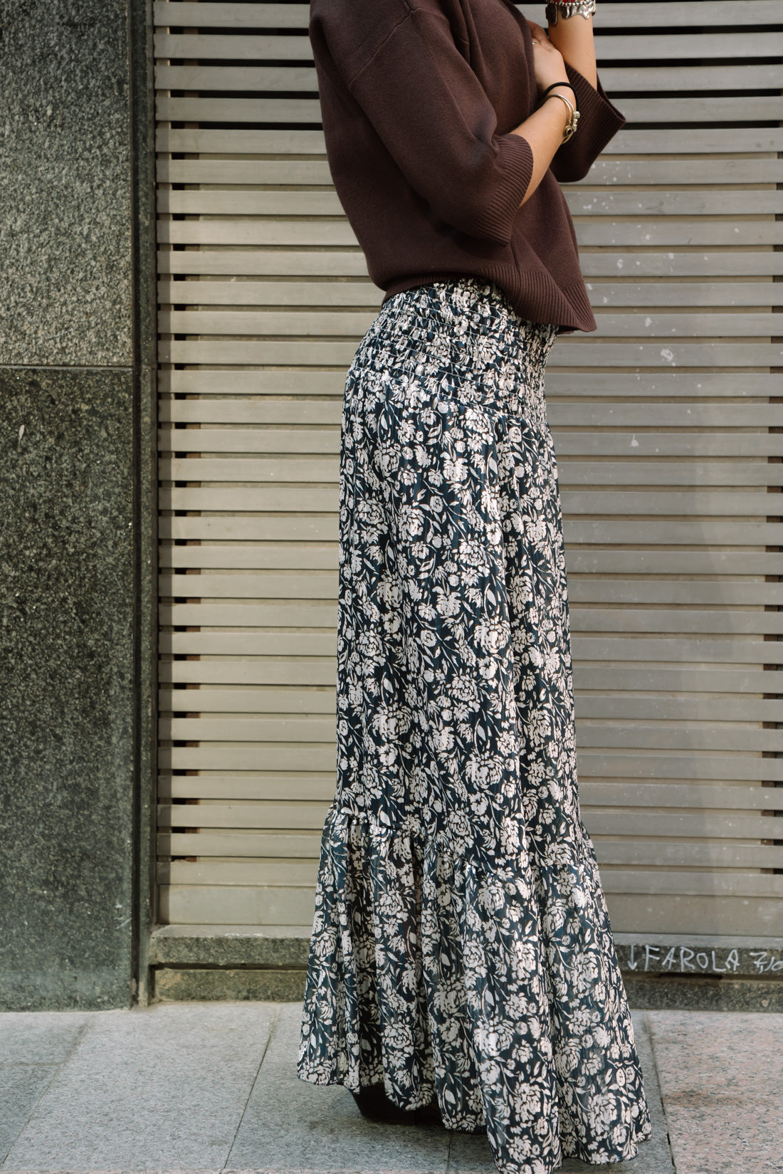 Falda PRADY flores marino