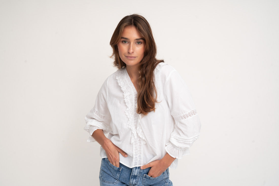 Blusa ORQUIDIA blanca manga larga