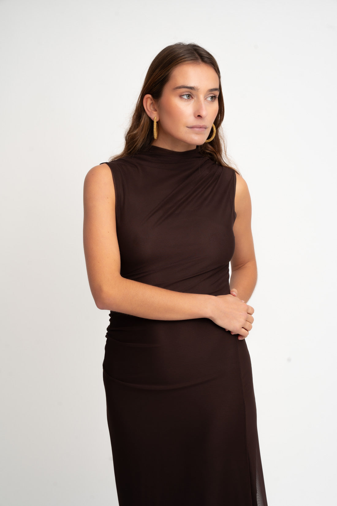 Vestido OLAS tul marrón