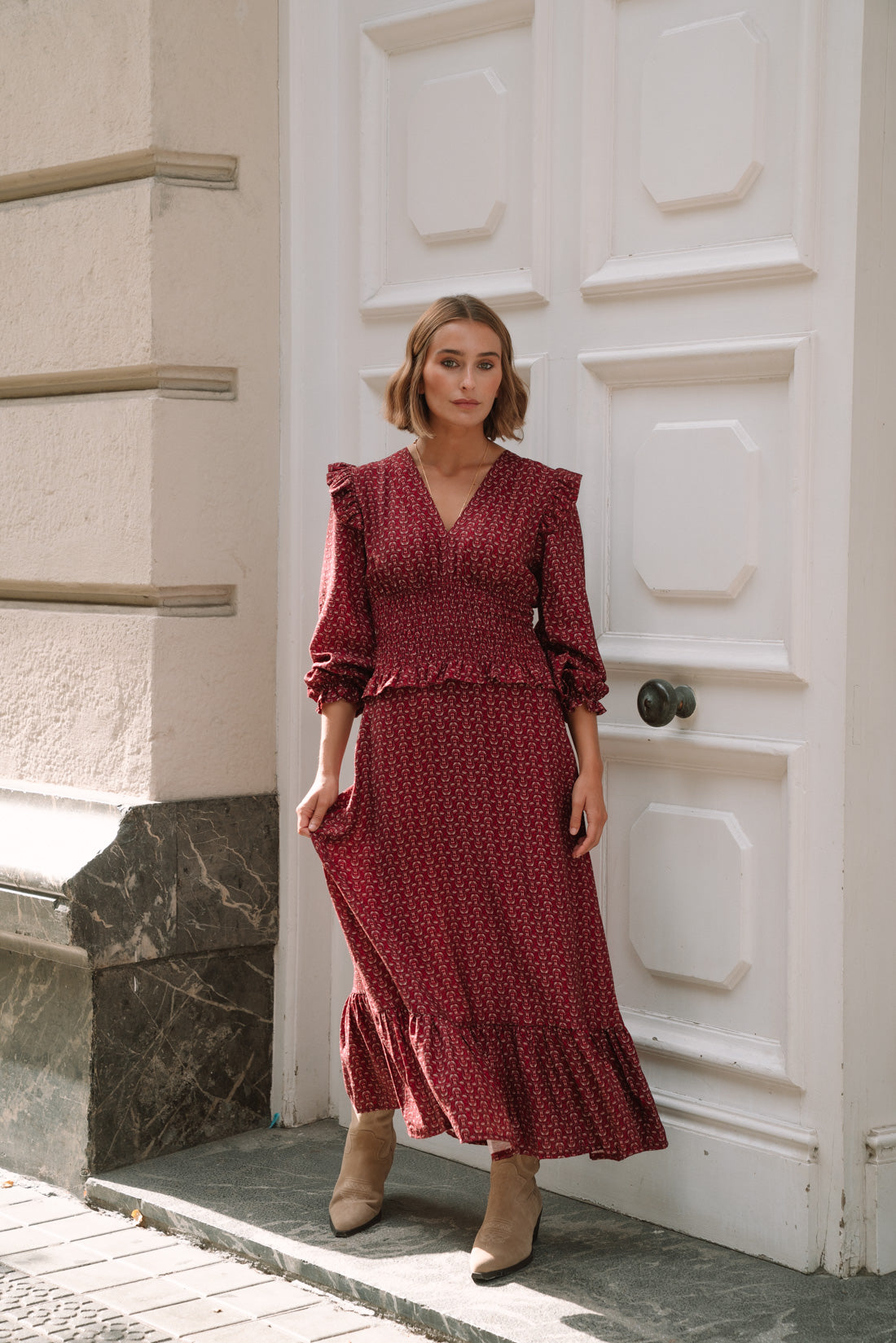 Vestido OHARA estampado vino
