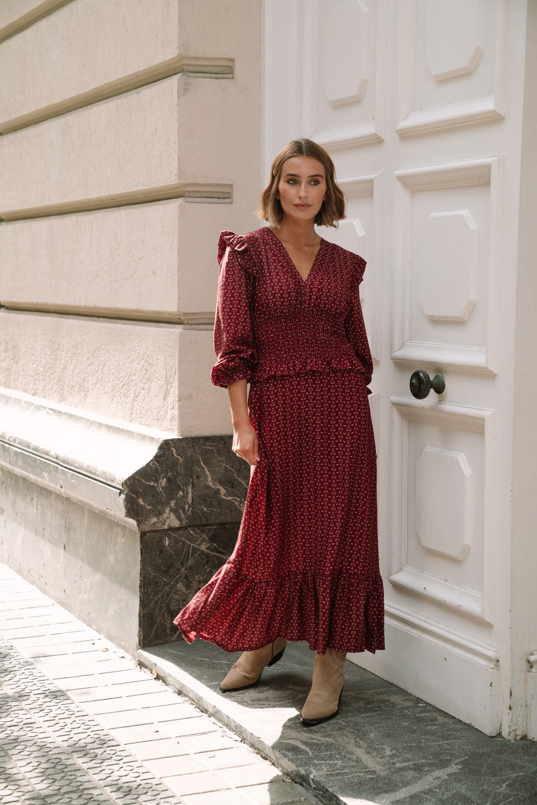 Vestido OHARA estampado vino