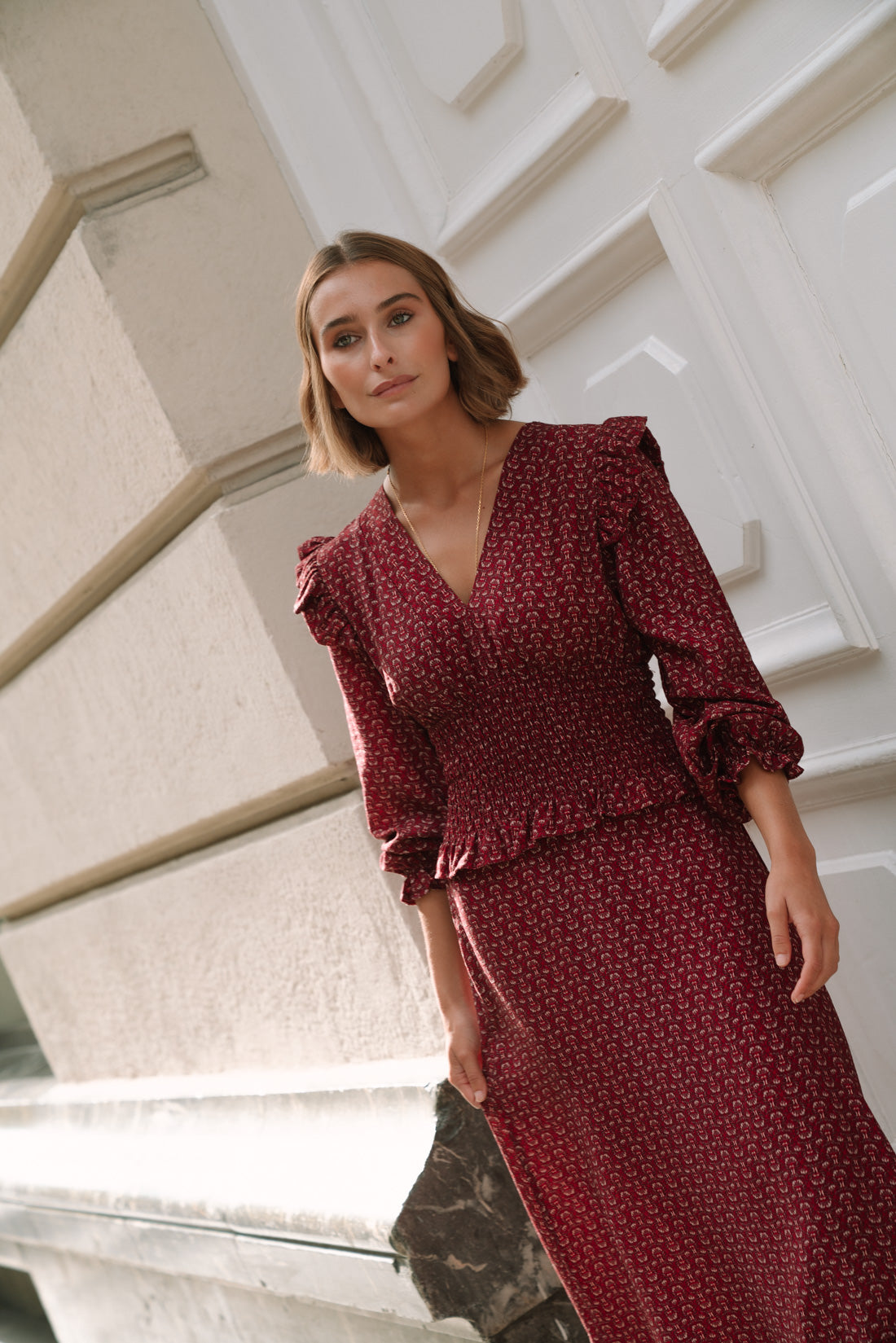 Vestido OHARA estampado vino