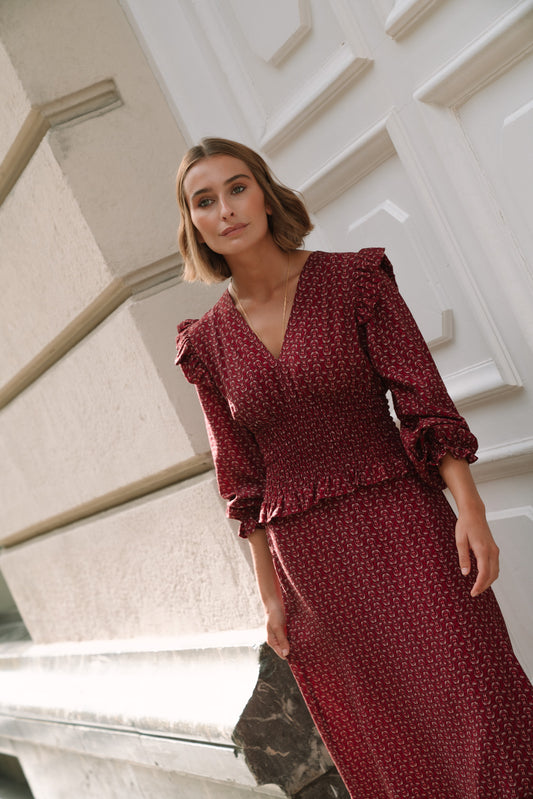 Vestido OHARA estampado vino