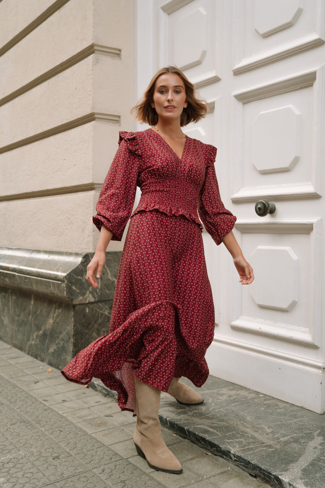 Vestido OHARA estampado vino