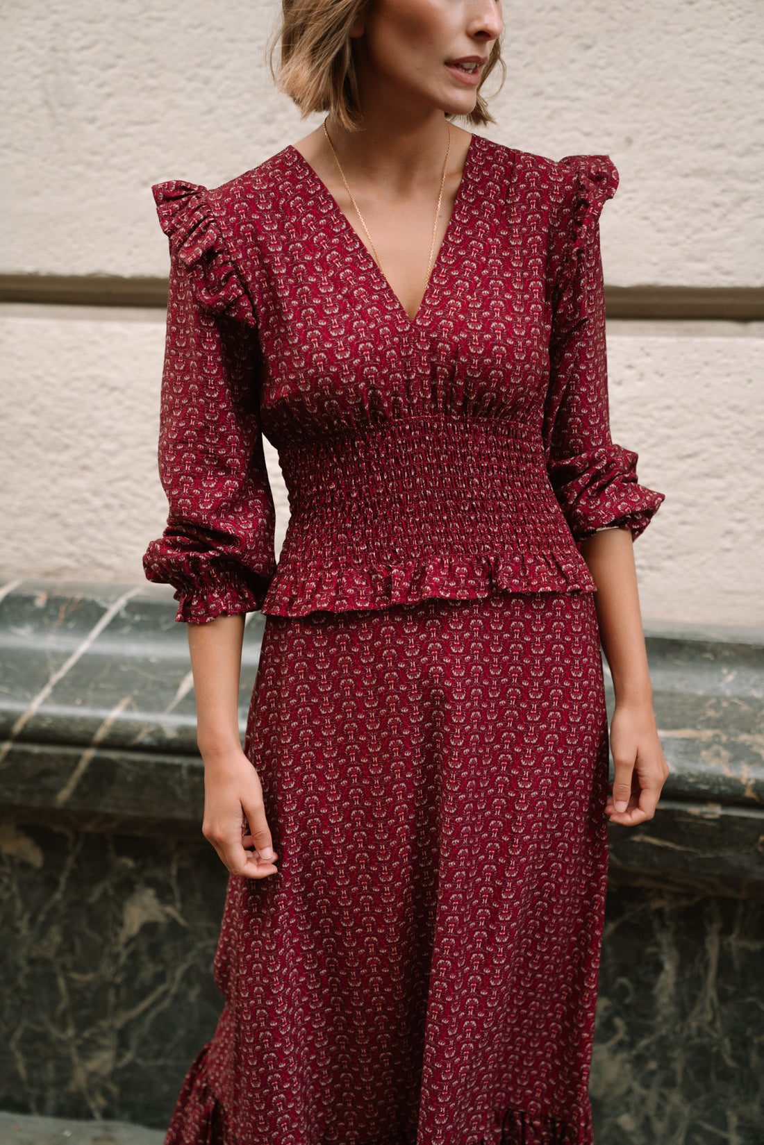 Vestido OHARA estampado vino