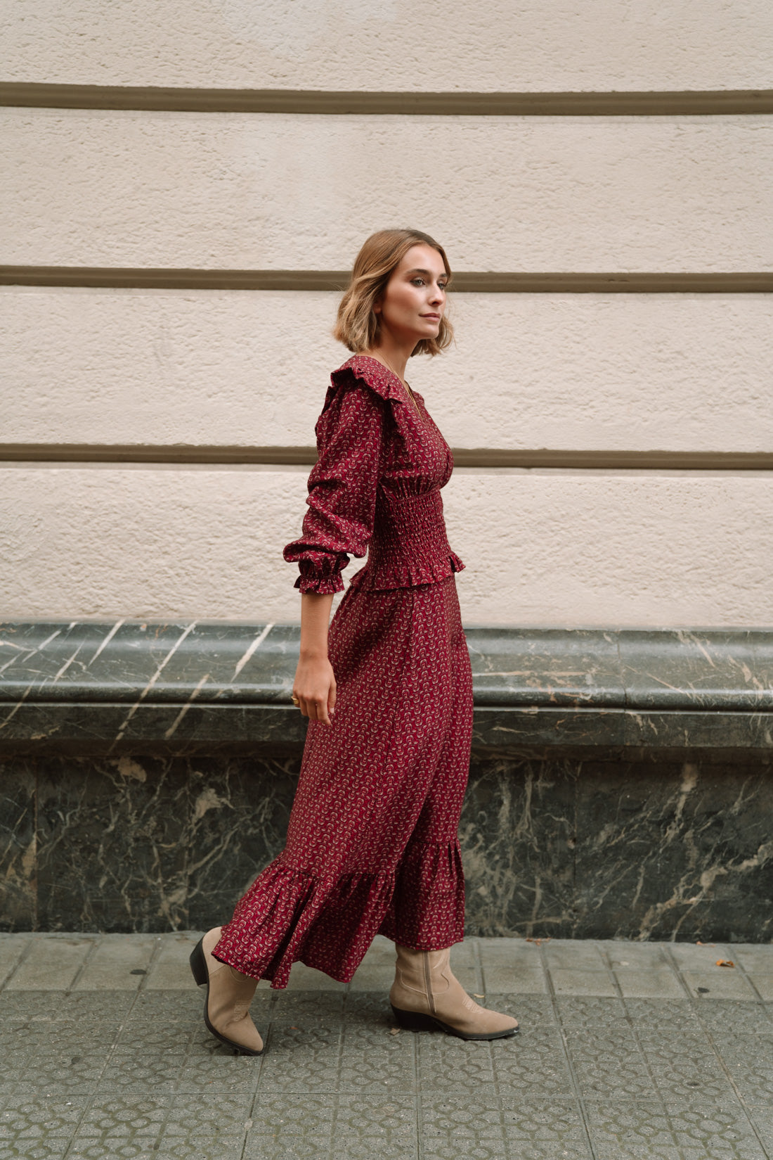 Vestido OHARA estampado vino