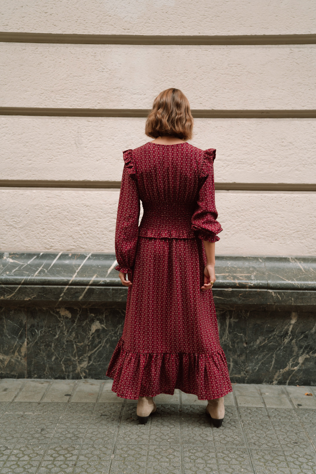 Vestido OHARA estampado vino