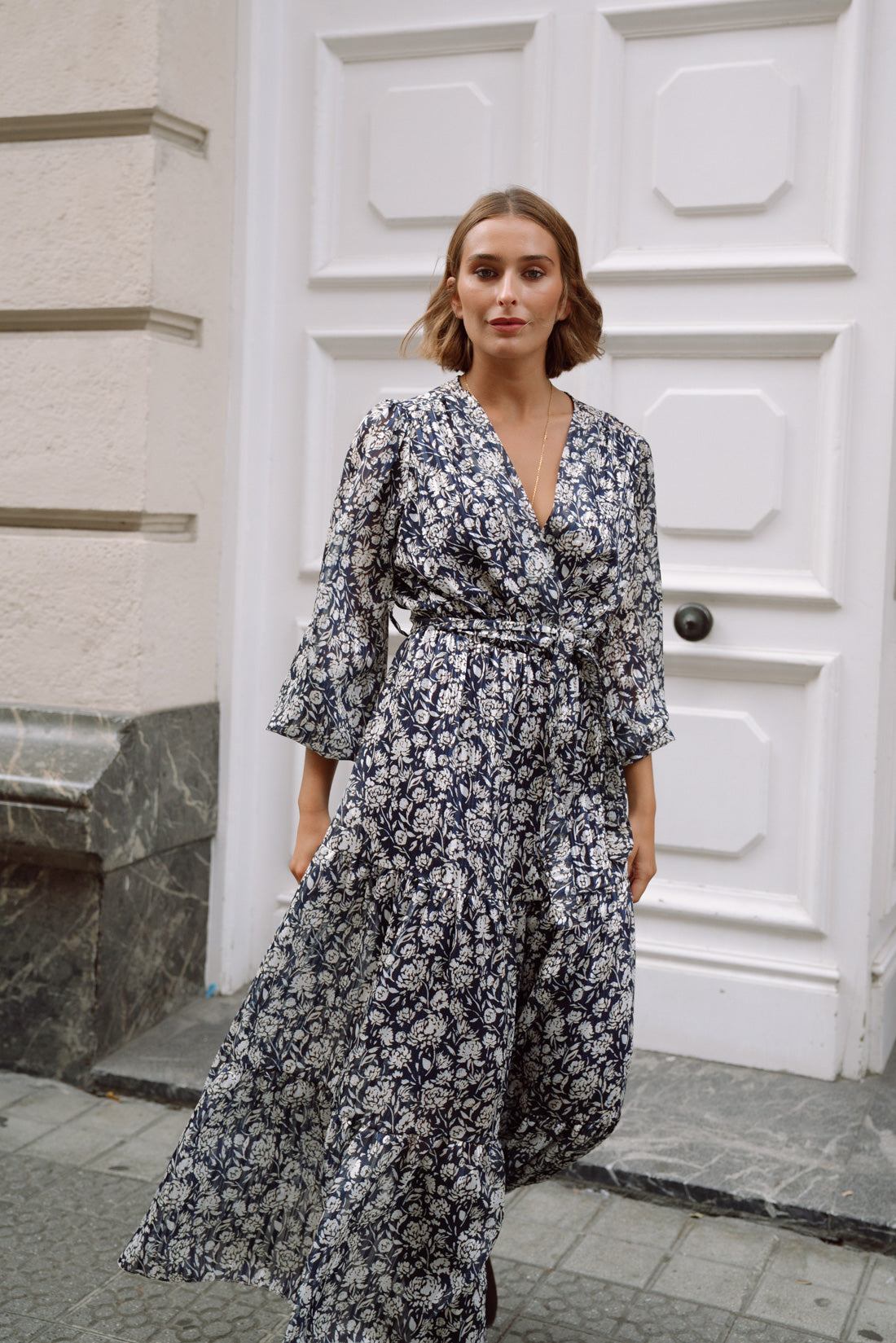 Vestido PATTY flores marino