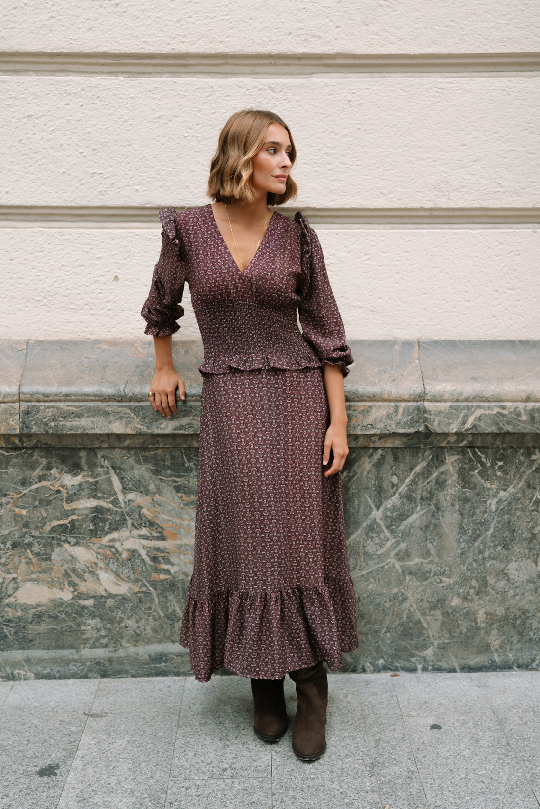 Vestido OHARA estampado choco