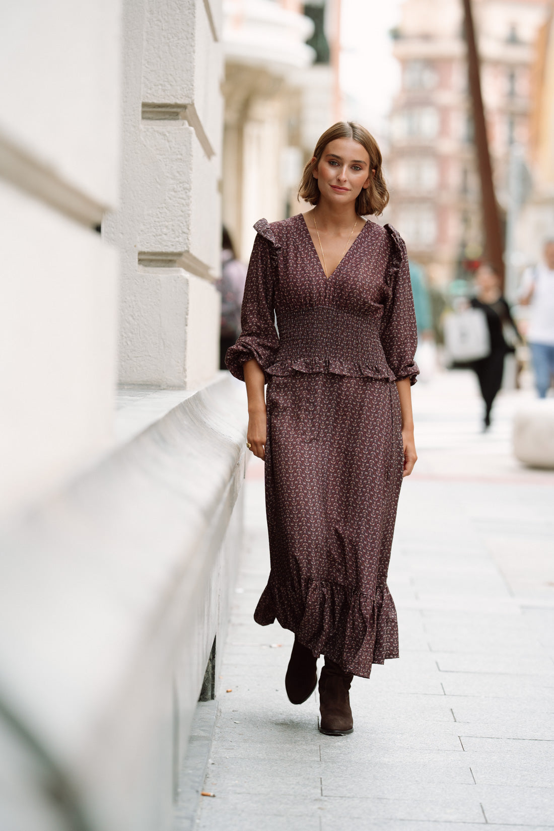 Vestido OHARA estampado choco
