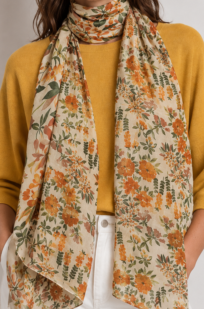 Foulard FLOWER 2 caras ASK 305C seda mostaza