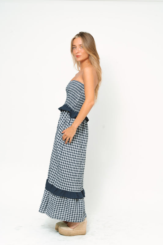 Vestido VICHY strapless marino