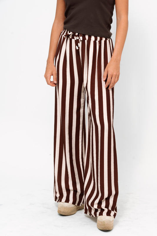 Pantalón fluido rayas choco