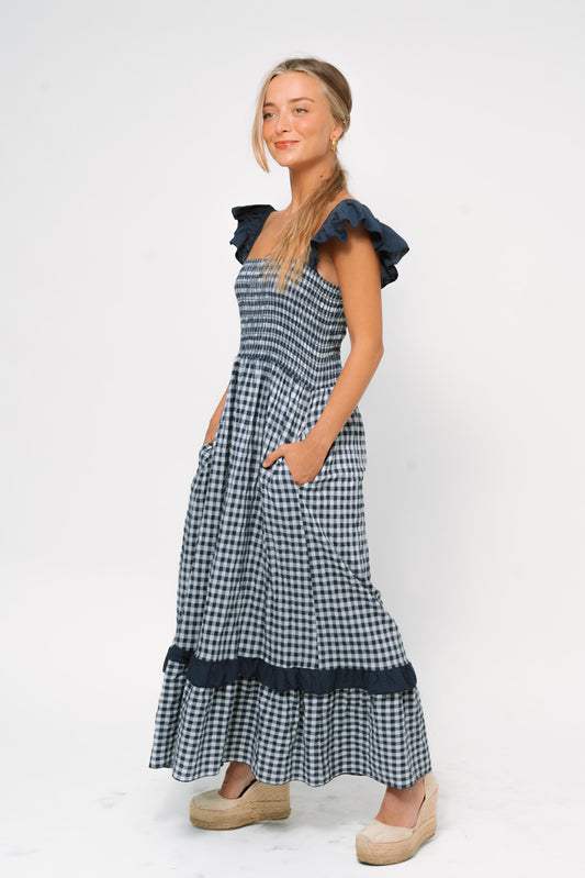 Vestido VICHY volantes marino