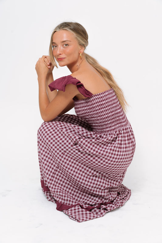 Vestido VICHY volantes vino