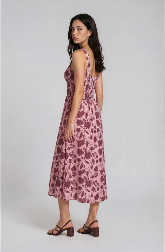 Vestido gasa FLOWERS rosa