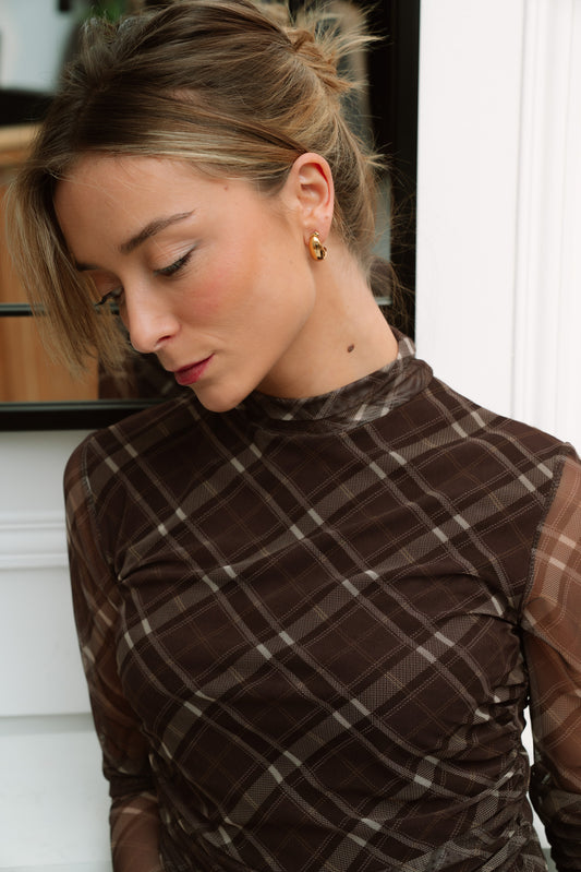 Top TULY gasa tartan choco