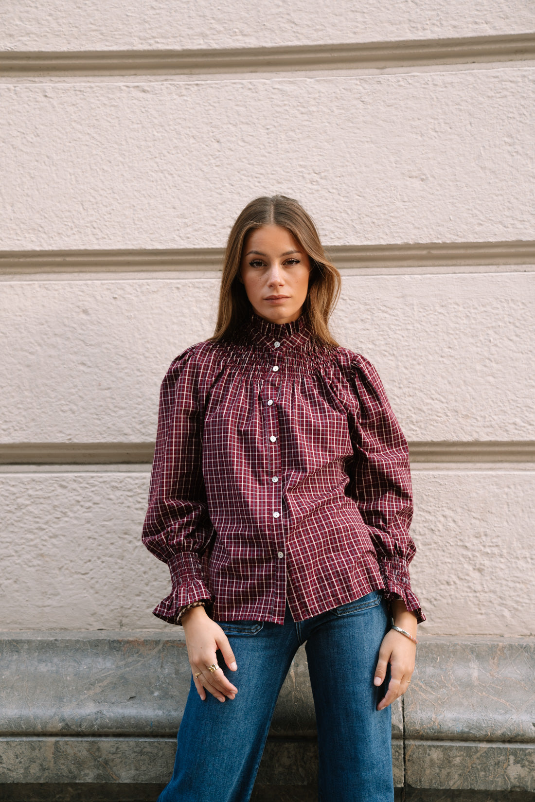 Camisa KHUINA tartán vino