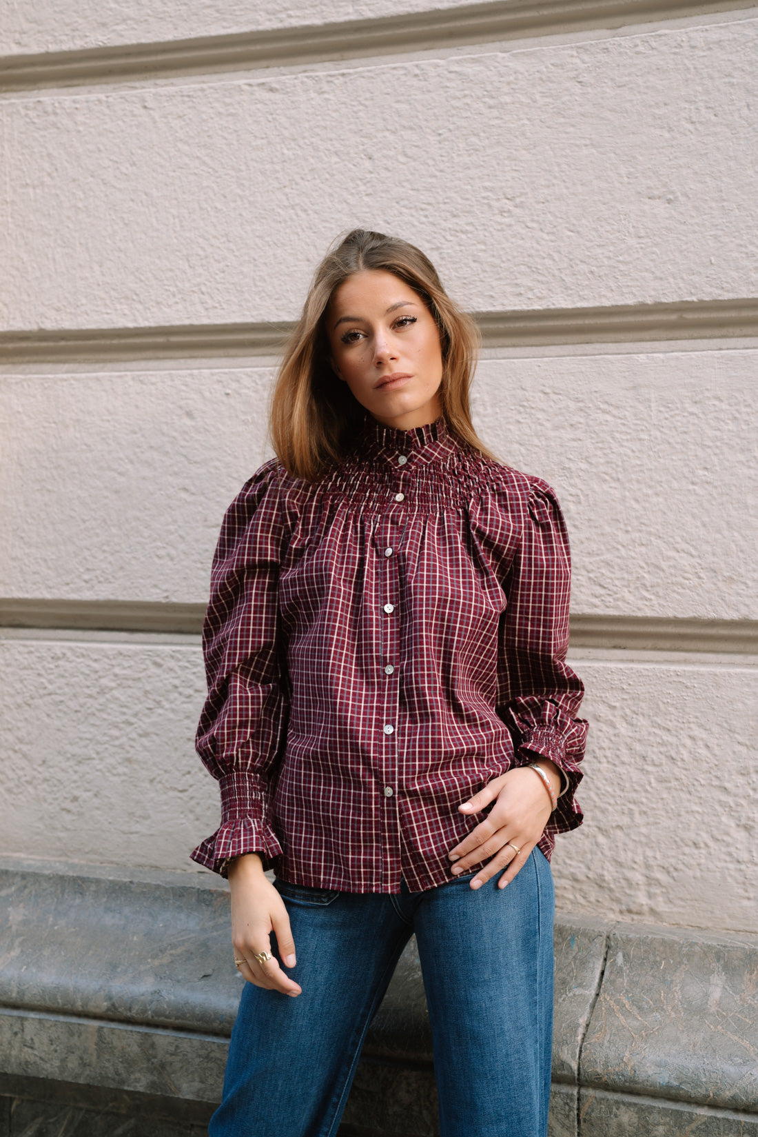 Camisa KHUINA tartán vino