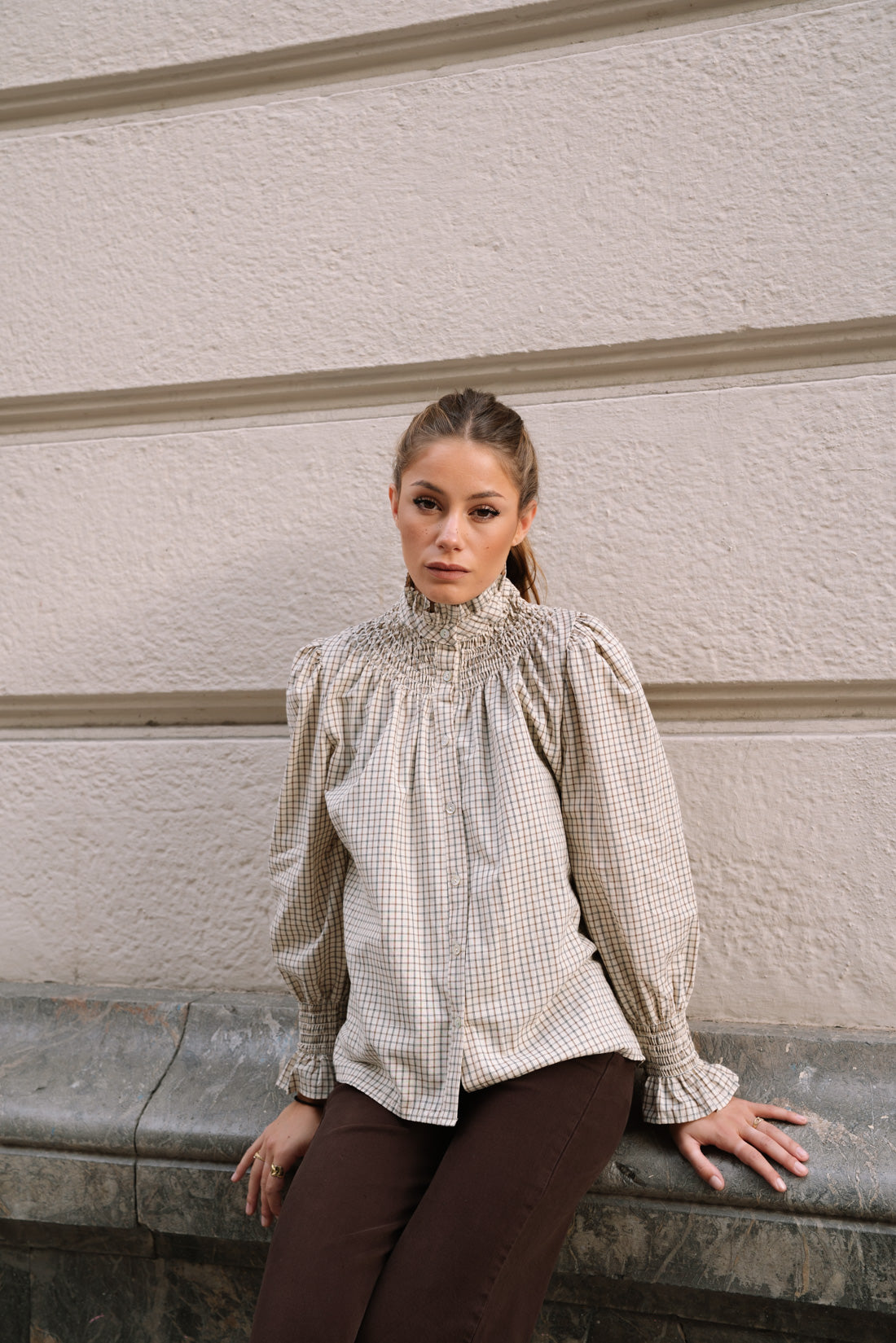 Camisa KHUINA tartán beige