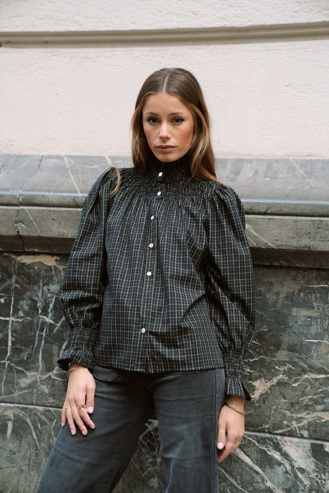 Camisa KHUINA tartan negro