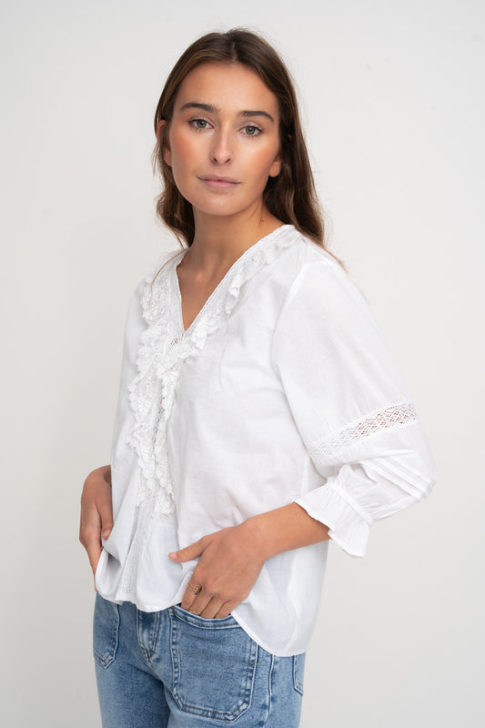 Blusa ORQUIDIA blanca manga larga